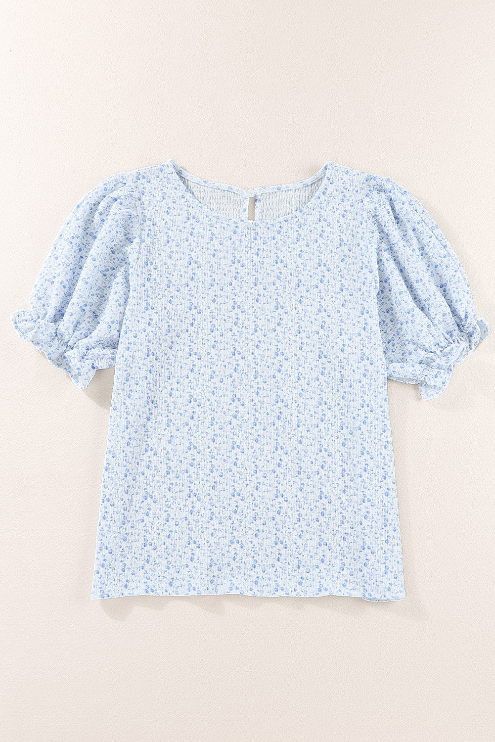 Sky Blue Floral Smocked Puff Sleeve Blouse