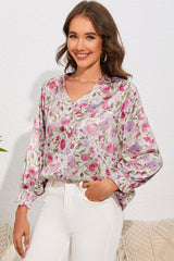 Floral Print Buttoned Puff Sleeves Shirt