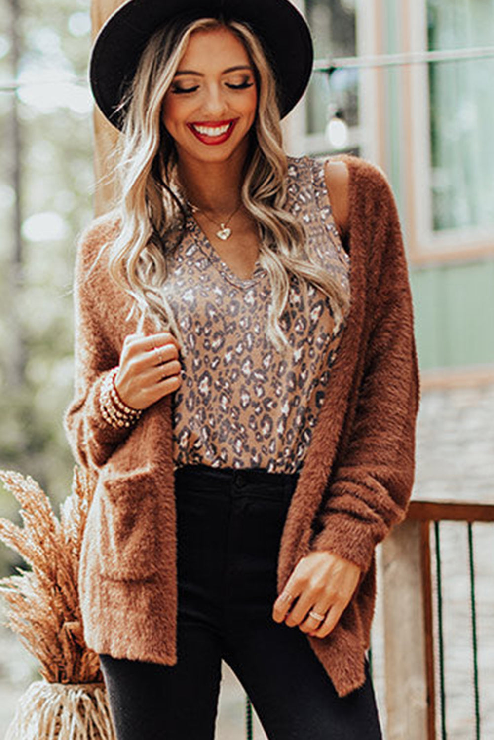 White Leopard  V Neck Tank Top