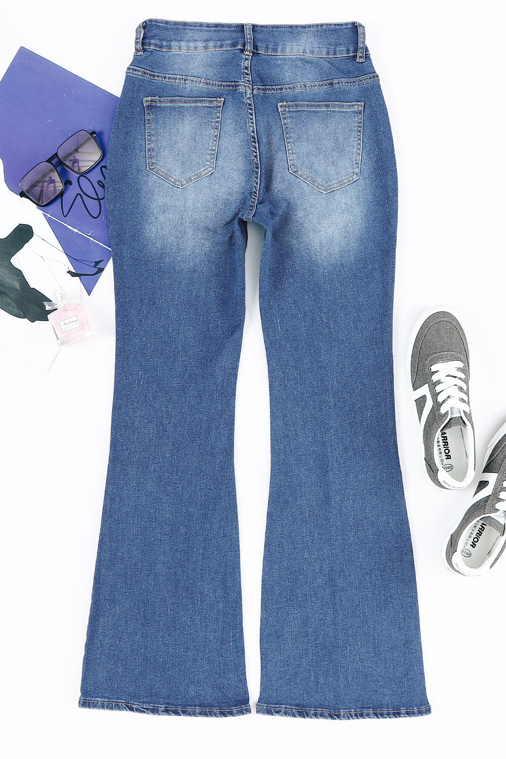 Blue Exposed Seam Split Flare Jeans