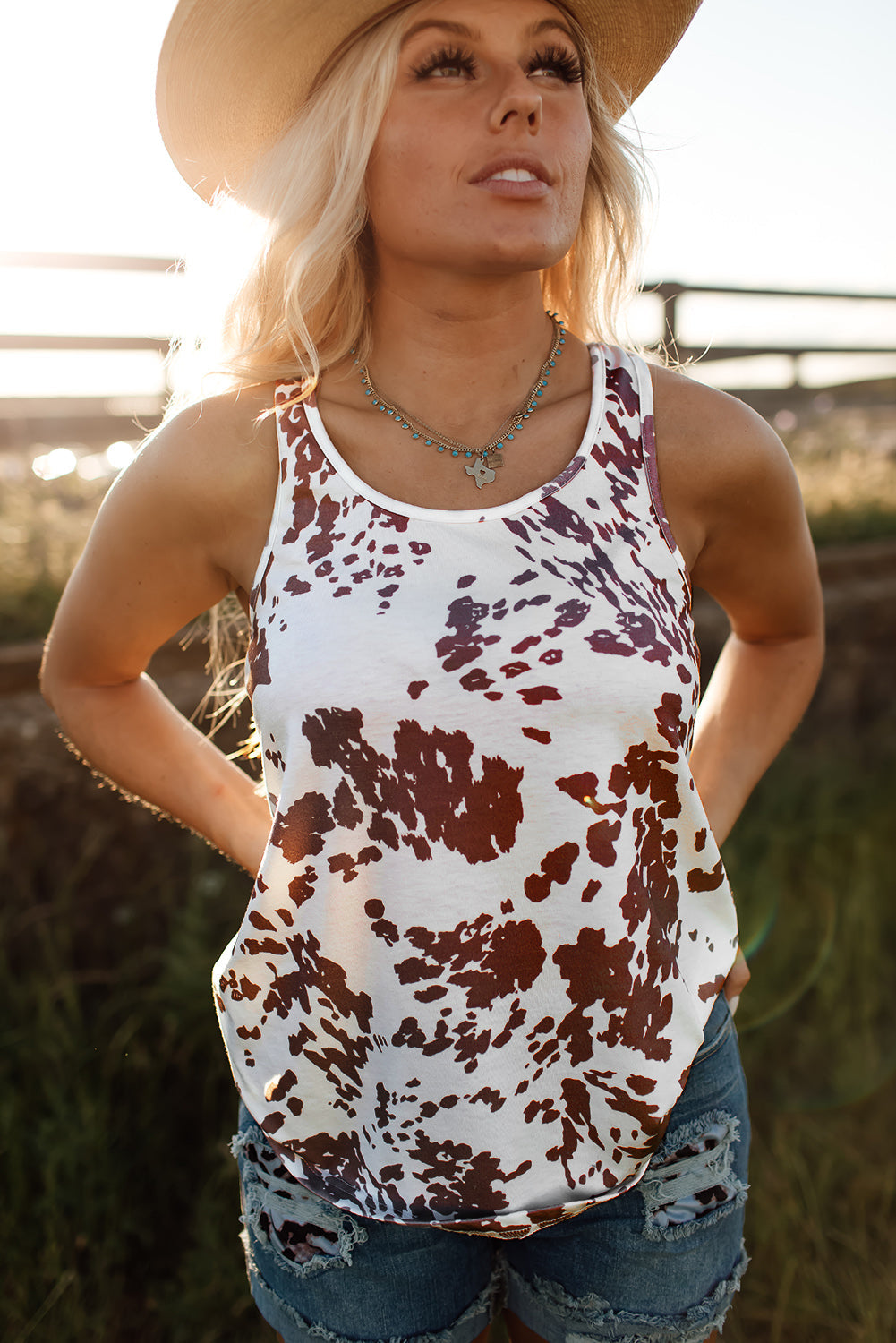 Cow Print Racerback Tank Top