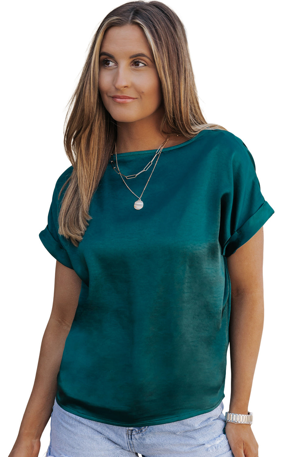 Green Solid Color Short Sleeve T Shirt