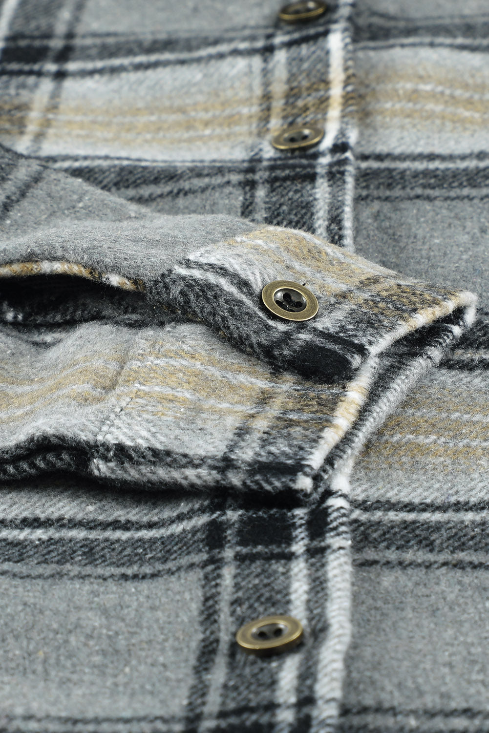 Black Oversize Rounded Hem Plaid Shacket with Slits