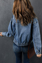 Turn Down Collar Pocket Buttoned Denim Jacket