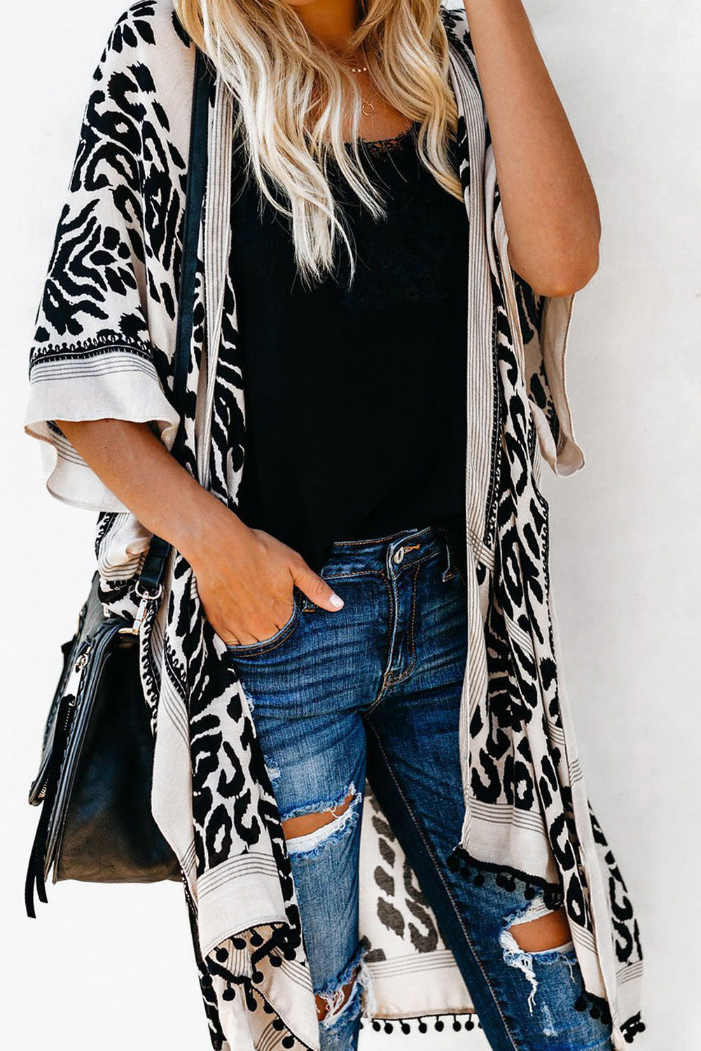 Black Prowess Pom Pom Kimono