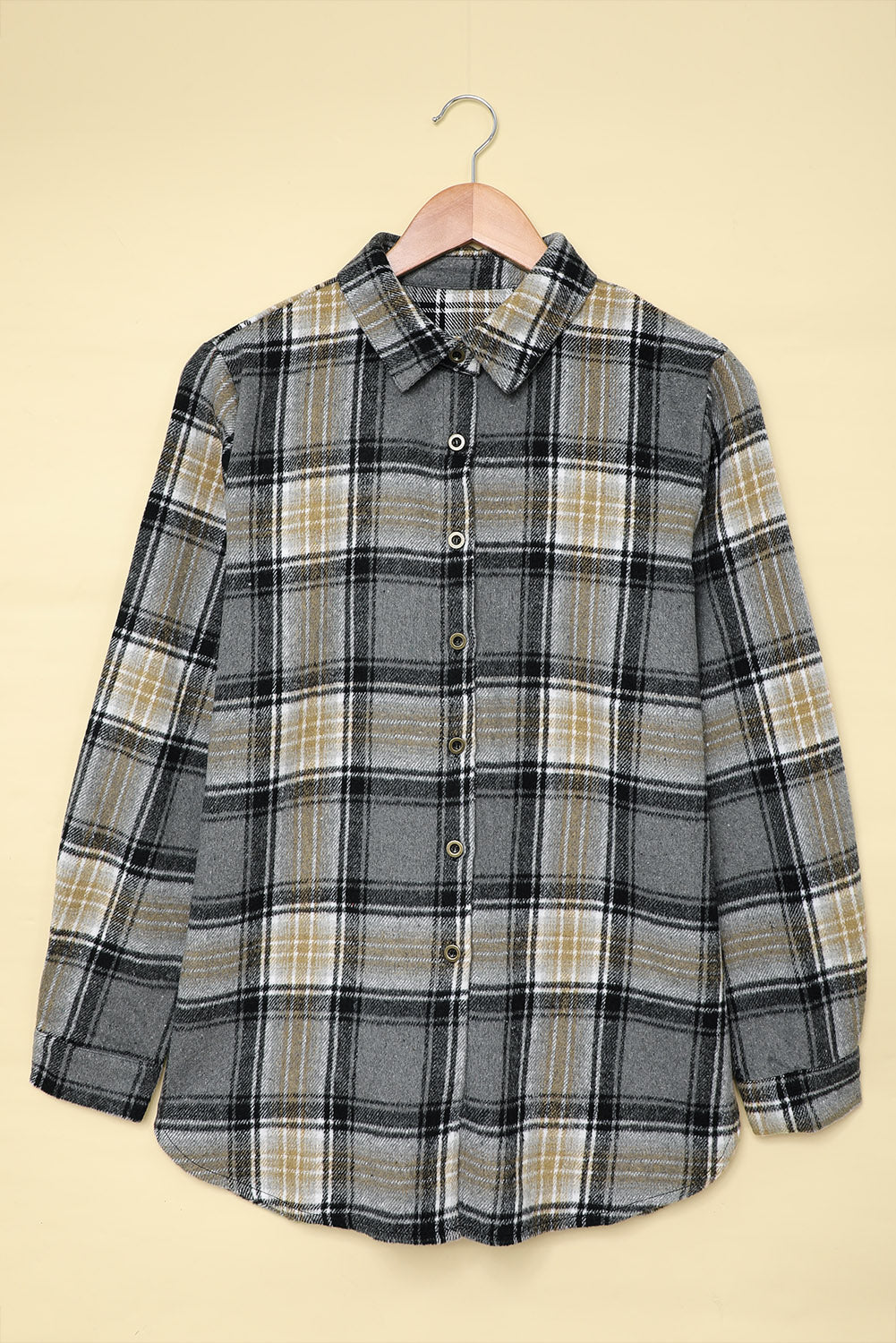 Black Oversize Rounded Hem Plaid Shacket with Slits