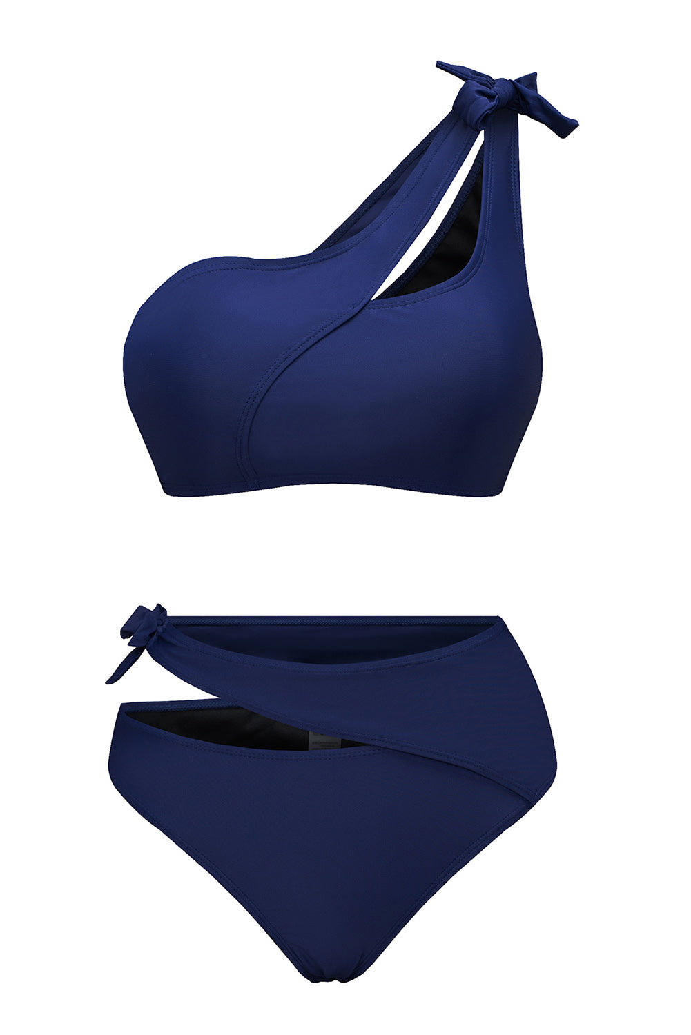 Blue Asymmetric Cutout Knotted High Waist Swimsuit