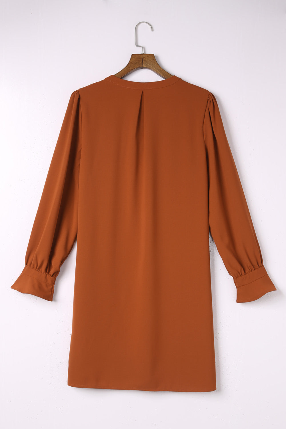 Black Split V Neck Ruffled Sleeves Shirt Dress