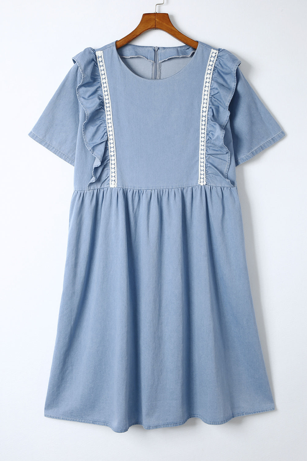 Sky Blue Ruffle Chambray Midi Dress