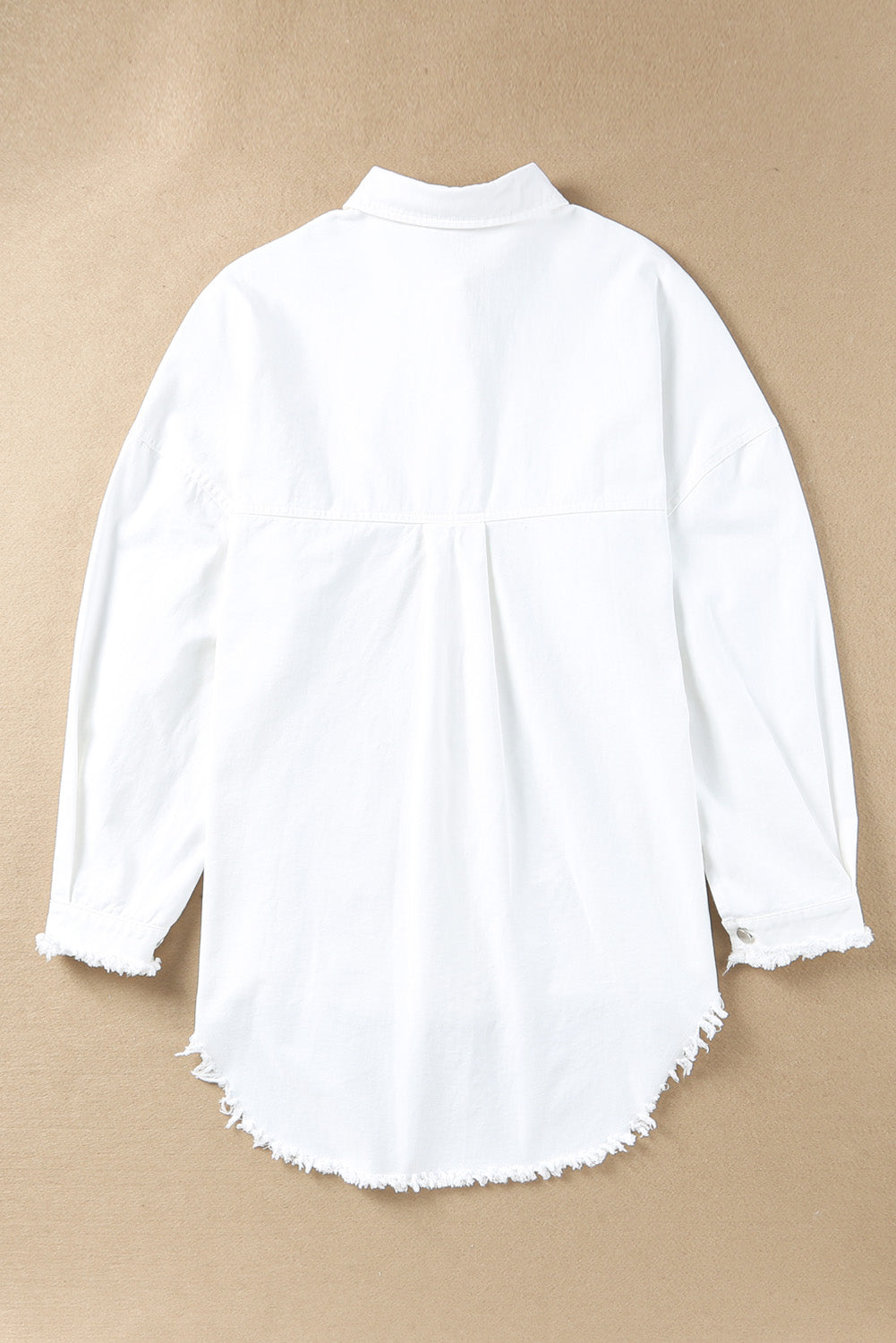 White Sequin Pockets BF Distressed Shacket