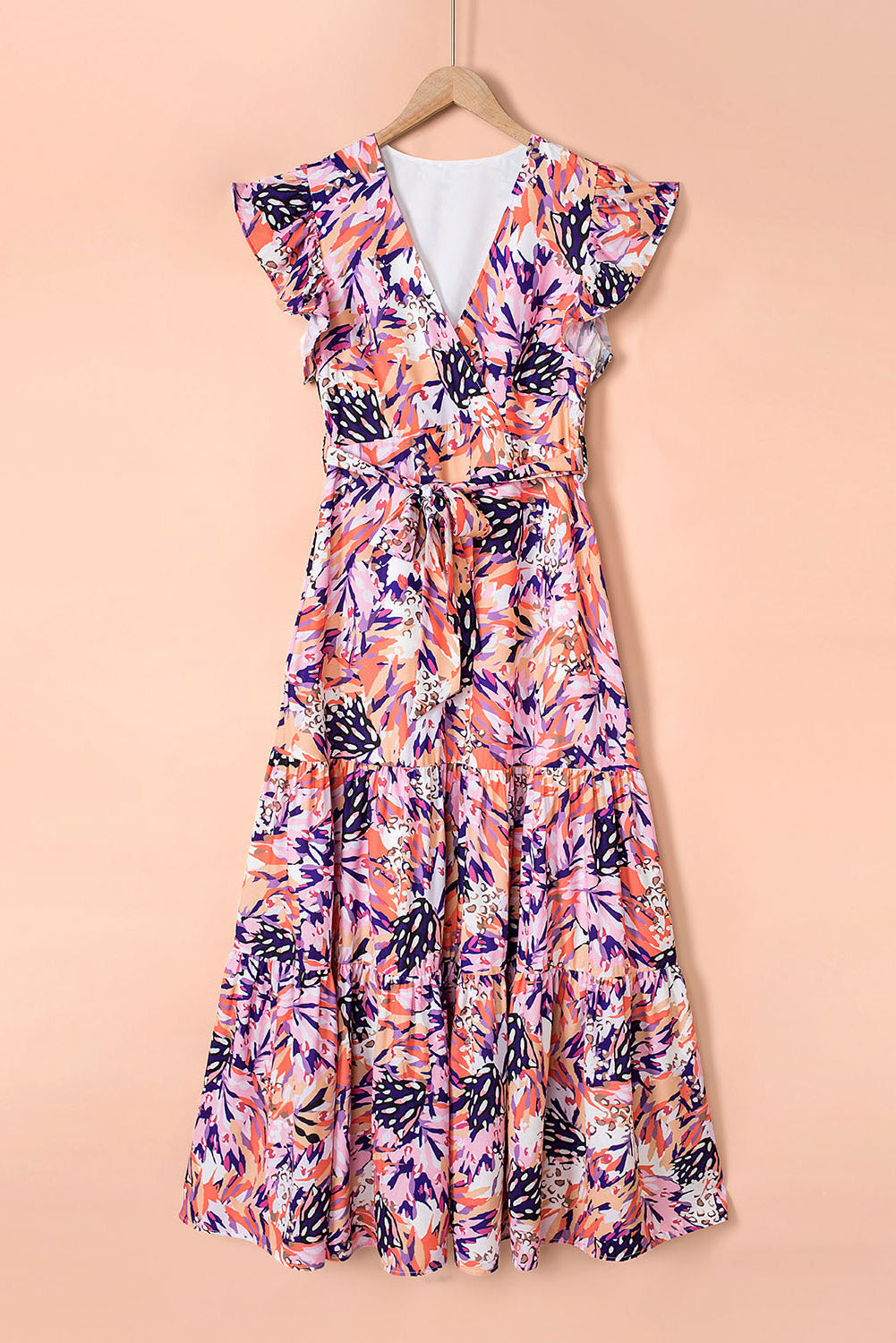 Multicolor Sleeveless Ruffled Lace-up High Waist Floral Maxi Dress