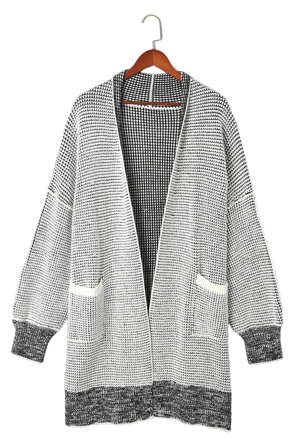 Grey Plaid Contrast Trim Open Front Cardigan