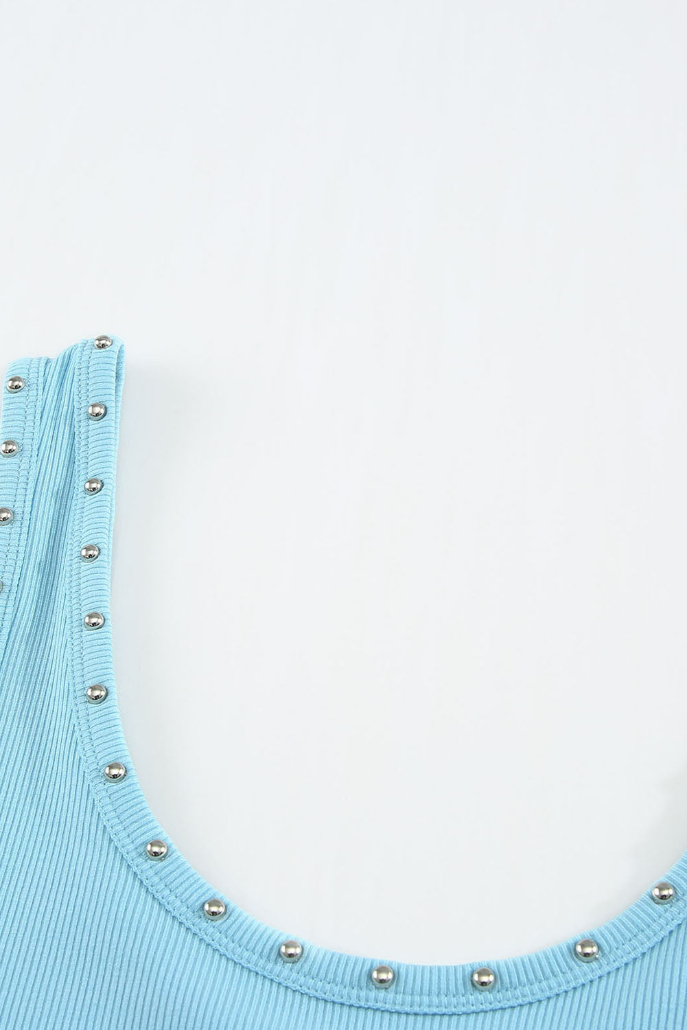 Sky Blue Studded Ribbed Tank Top