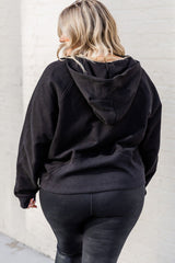 Black Half Zipper Kangaroo Pocket Plus Size Hoodie