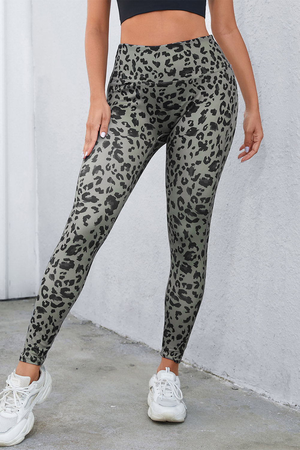 Gray Classic Leopard Print Active Leggings