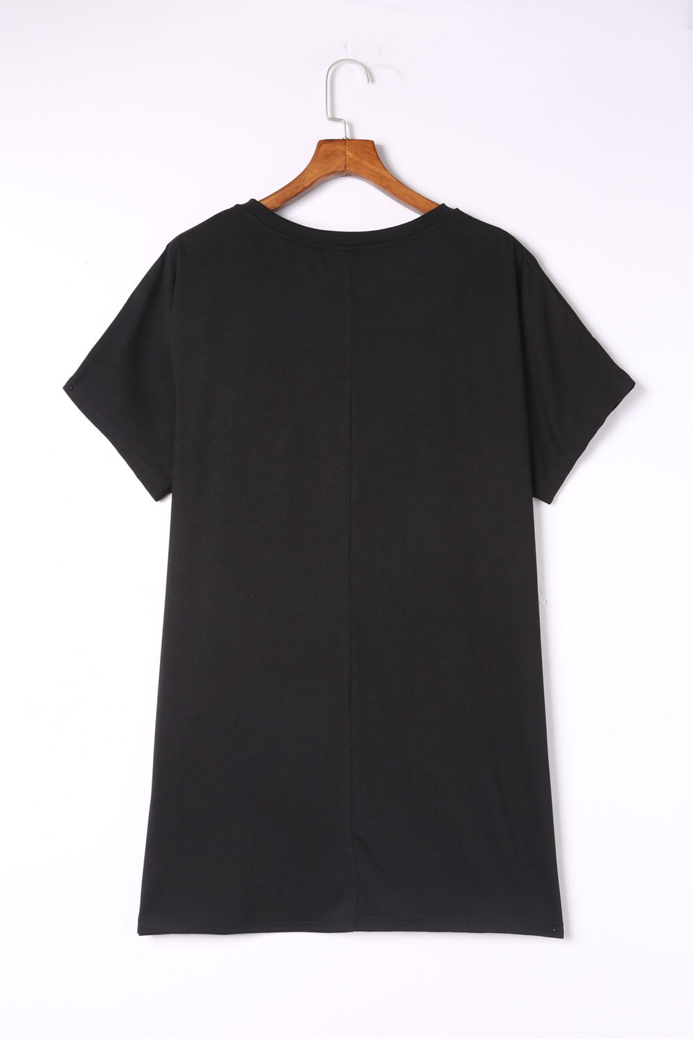 Black Side Pockets Short Sleeve Tunic Top