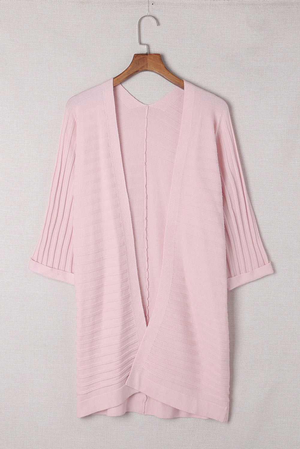 Red Ribbed Open Front Knit Cardigan