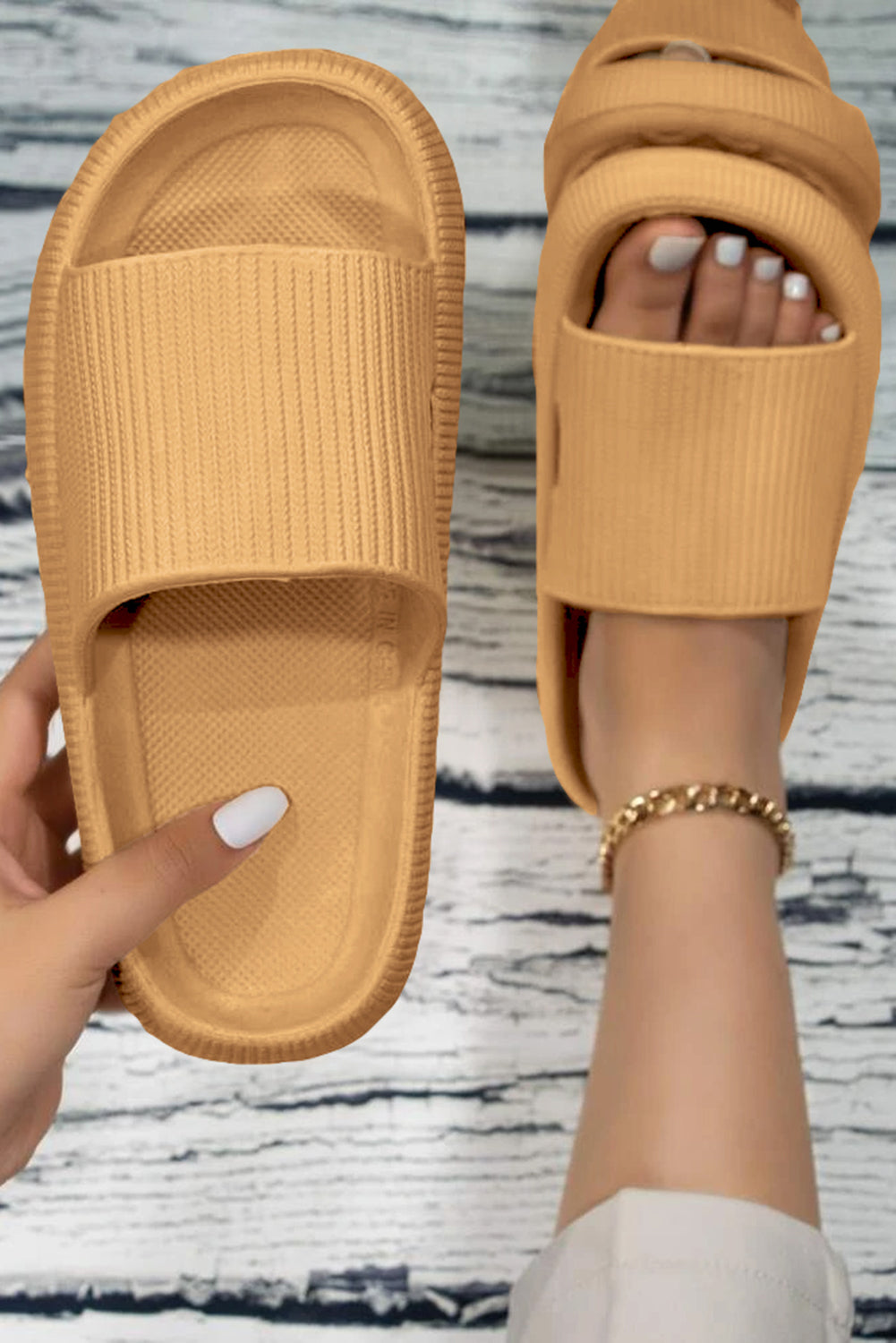 Black Hollow-out Thick Soled Slip On Slippers
