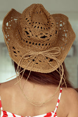 Khaki Hollow-out Straw Cowboy Hat