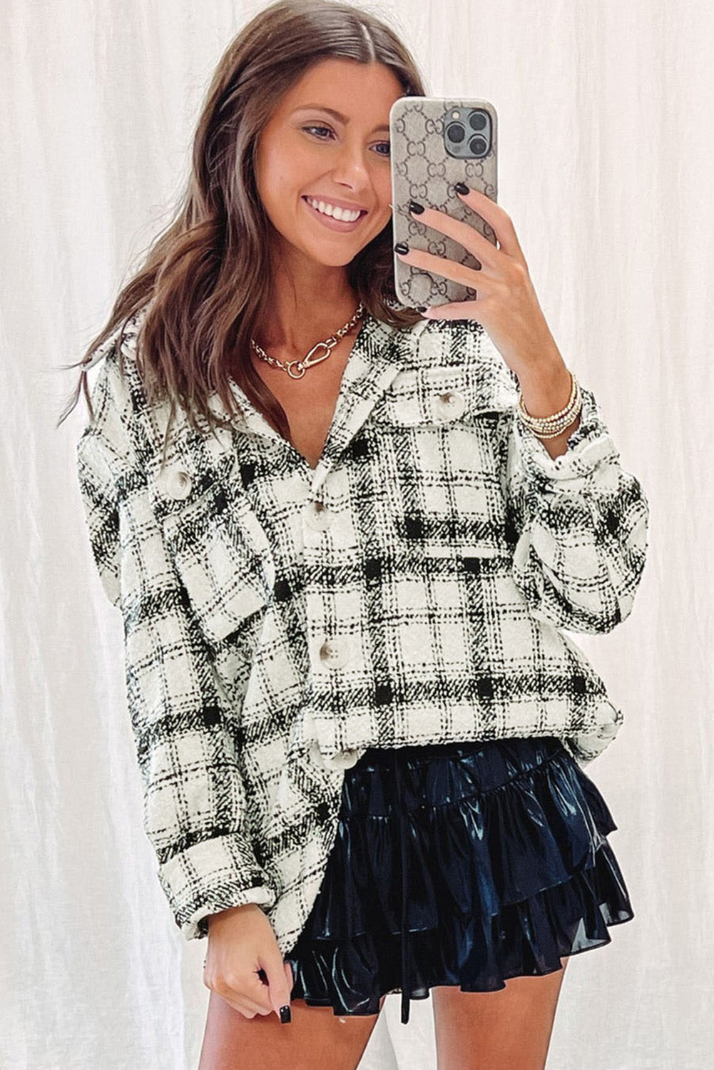 Black Oversized Plaid Pattern Flannel Shacket