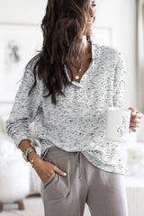 Gray Slouchy Heather Rib Knit Long Sleeve Henley Top