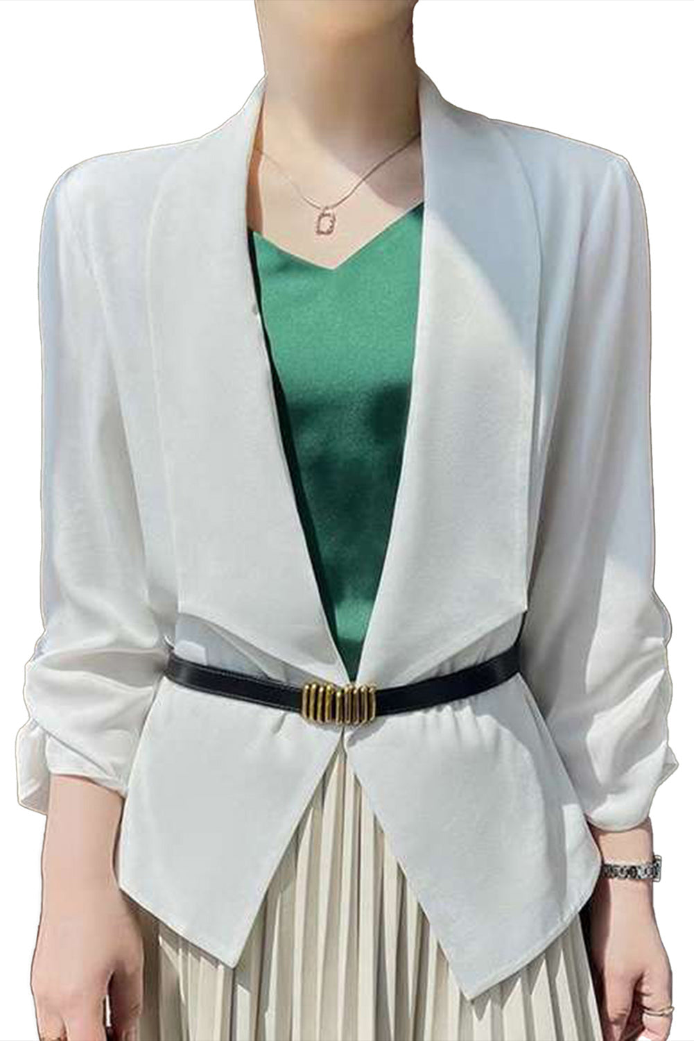 Apricot Solid Lapel Collar Satin Blazer