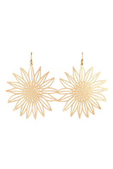 Gold Hollow-out Sunflower Hook Earrings