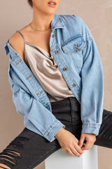 Sky Blue Acid Washed Pockets Buttoned Denim Jacket