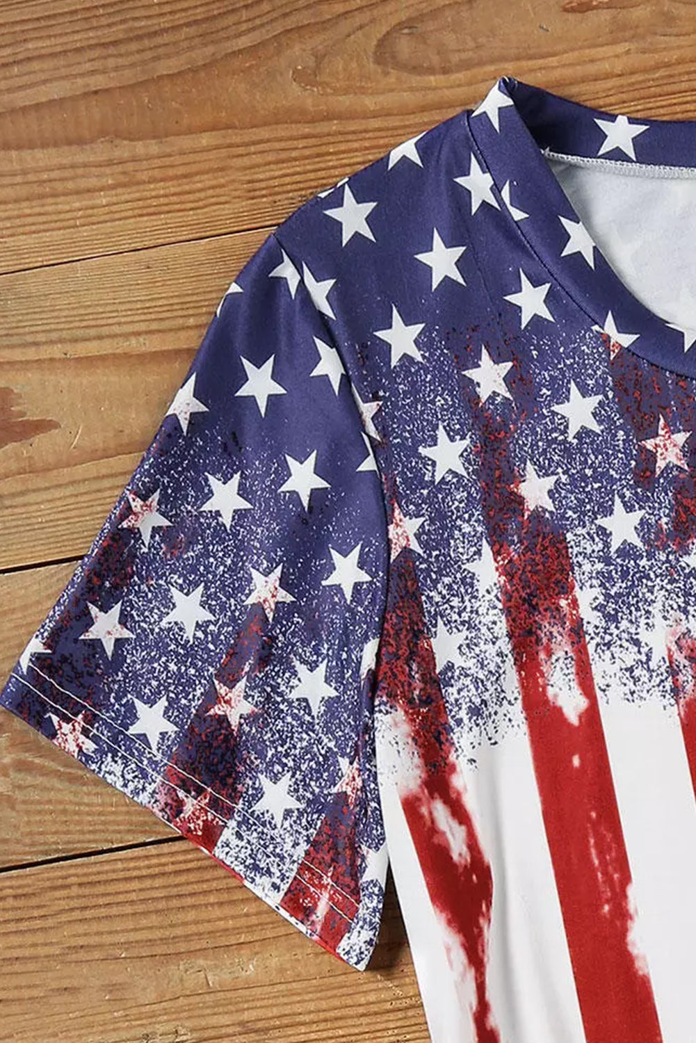 Red American Flag Inspired Bleached Print Short Sleeve Tee