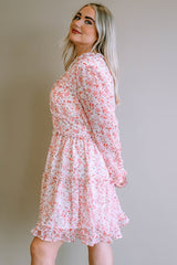 Pink Frilled Tiered Floral Plus Size Dress