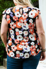 Multicolor Ruffle Sleeve Floral Plus Size Top