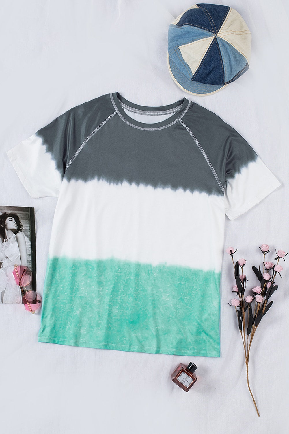Gray Tie-dye Raglan Sleeve Plus Size T-shirt