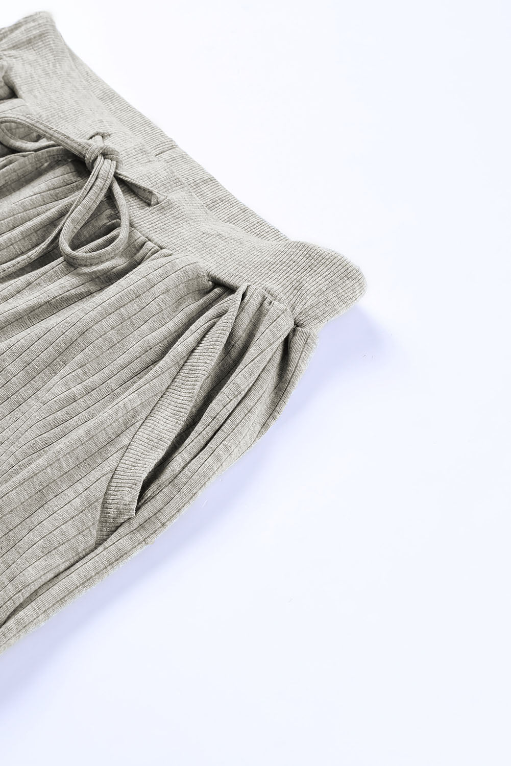 Gray Ribbed Drop Shoulder Pullover and Pants Lounge Set