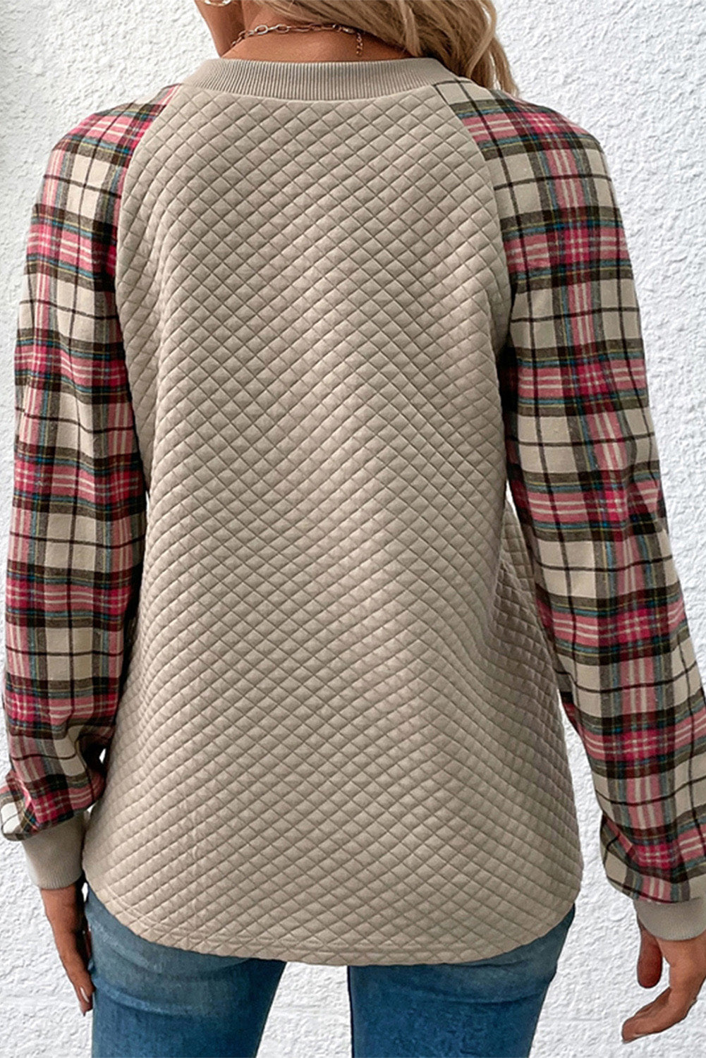 Brown Plaid Raglan Sleeve Sweatshirt