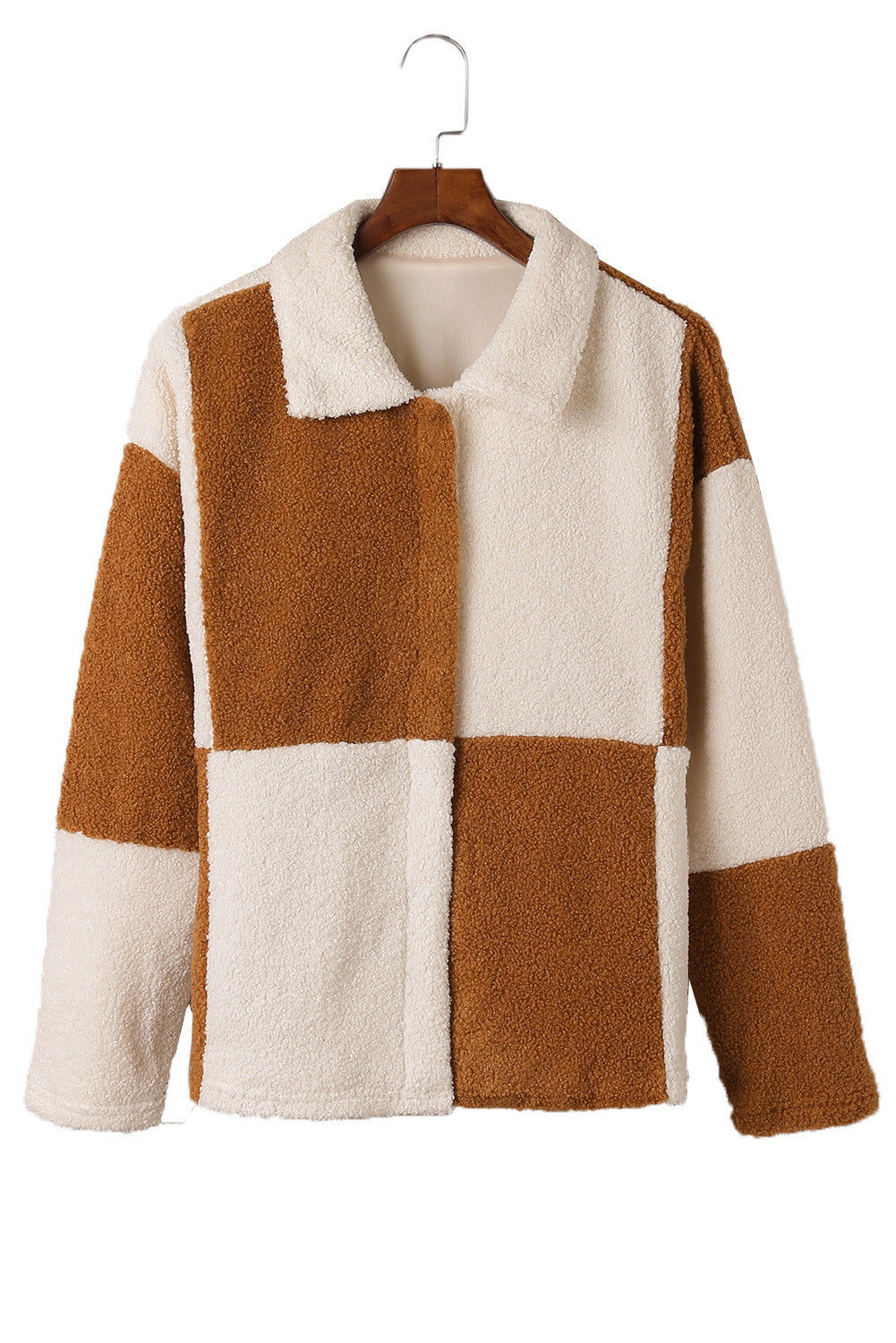 Black Colorblock Checkered Sherpa Jacket