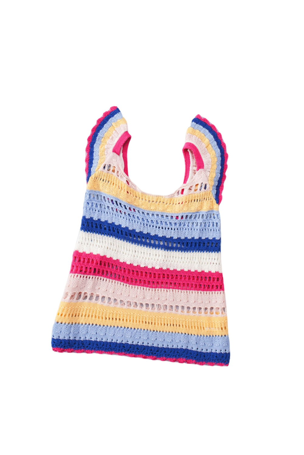 Multicolor Stripe Square Neck Crochet Knit Crop Tank Top