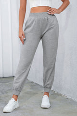 Gray Smocked High Waist Jogger Pants