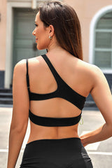 Gray Cut Out One Shoulder Cropped Sports Bra