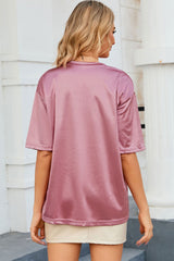 Pink Chest Pocket Loose Fit T Shirt