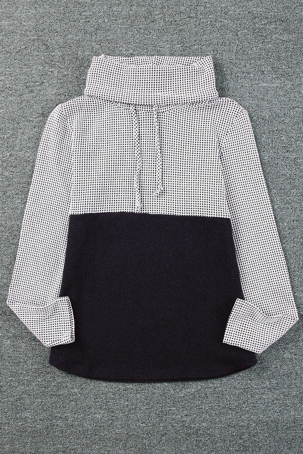 Gray Drawstring Cowl Neck Color Block Sweatshirt