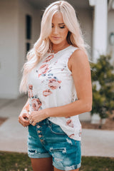 Floral Print White Tank Top