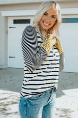 Long Sleeve Stripe Button Henley Top