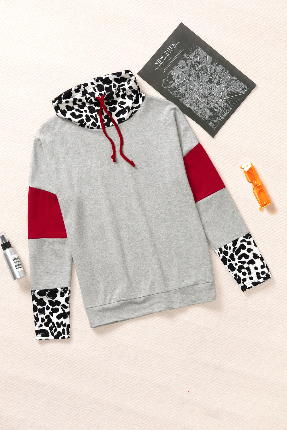 Gray Cowl Neck Drop Shoulder Splicing Sleeves Sweatshirt