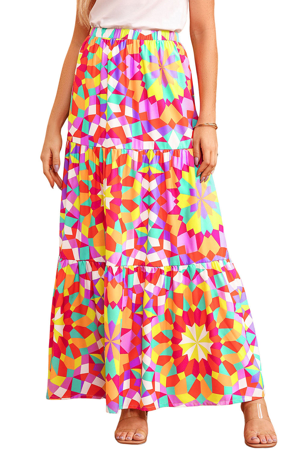 Multicolor Abstract Floral Pattern Maxi Skirt