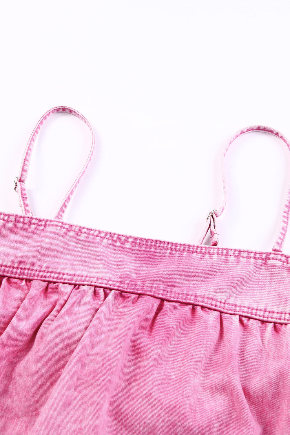 Pink Mineral Wash Denim Smocked Tank Top