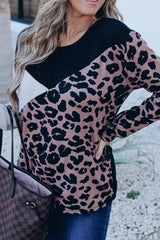 Black Leopard Colorblock Long Sleeve Top