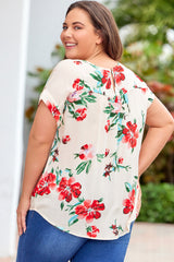 Beige Plus Size Floral Print T-shirt