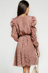 Red Rhae Jacquard Animal Print Surplice Dress