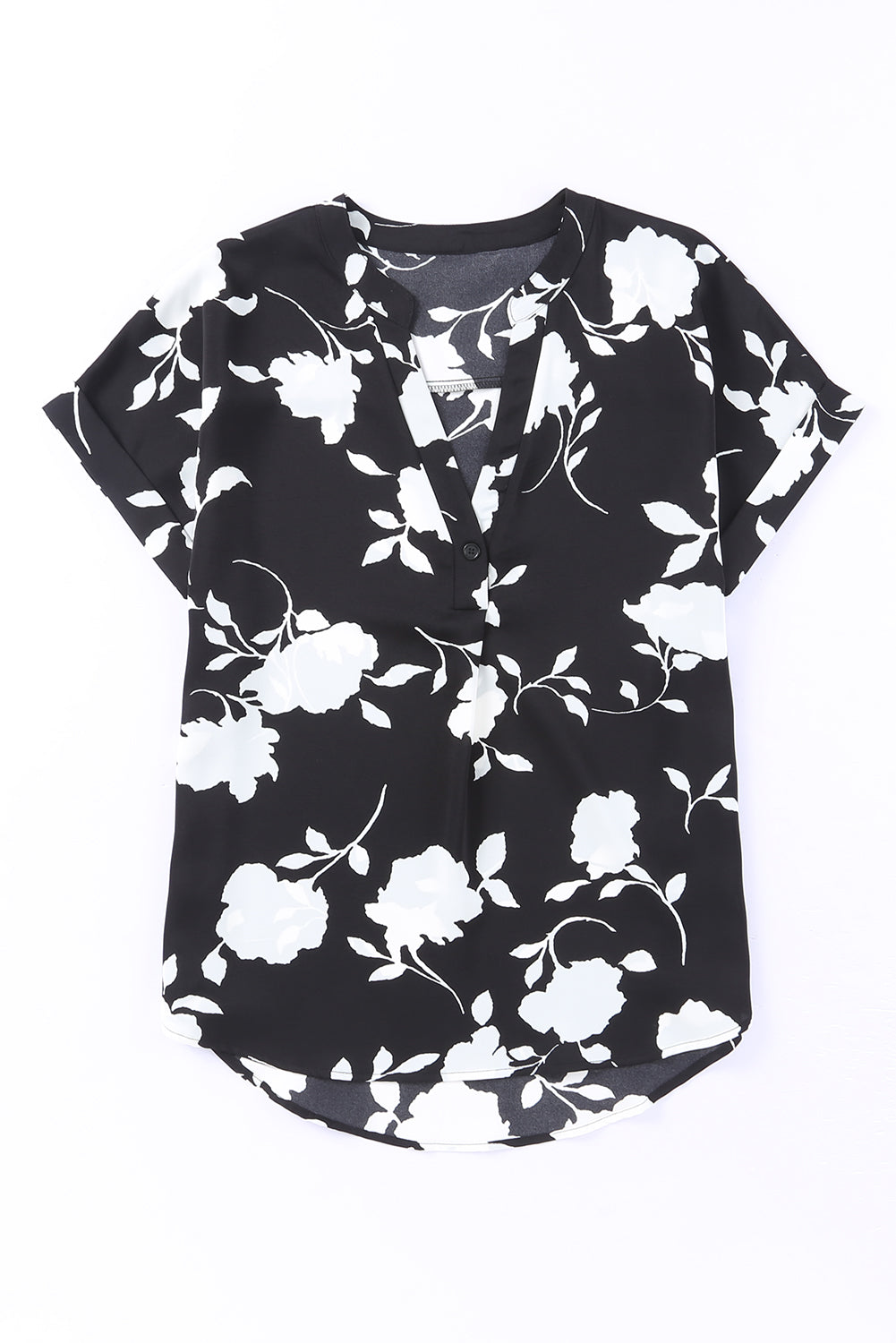 Black Floral Printed Short Sleeve Blouse