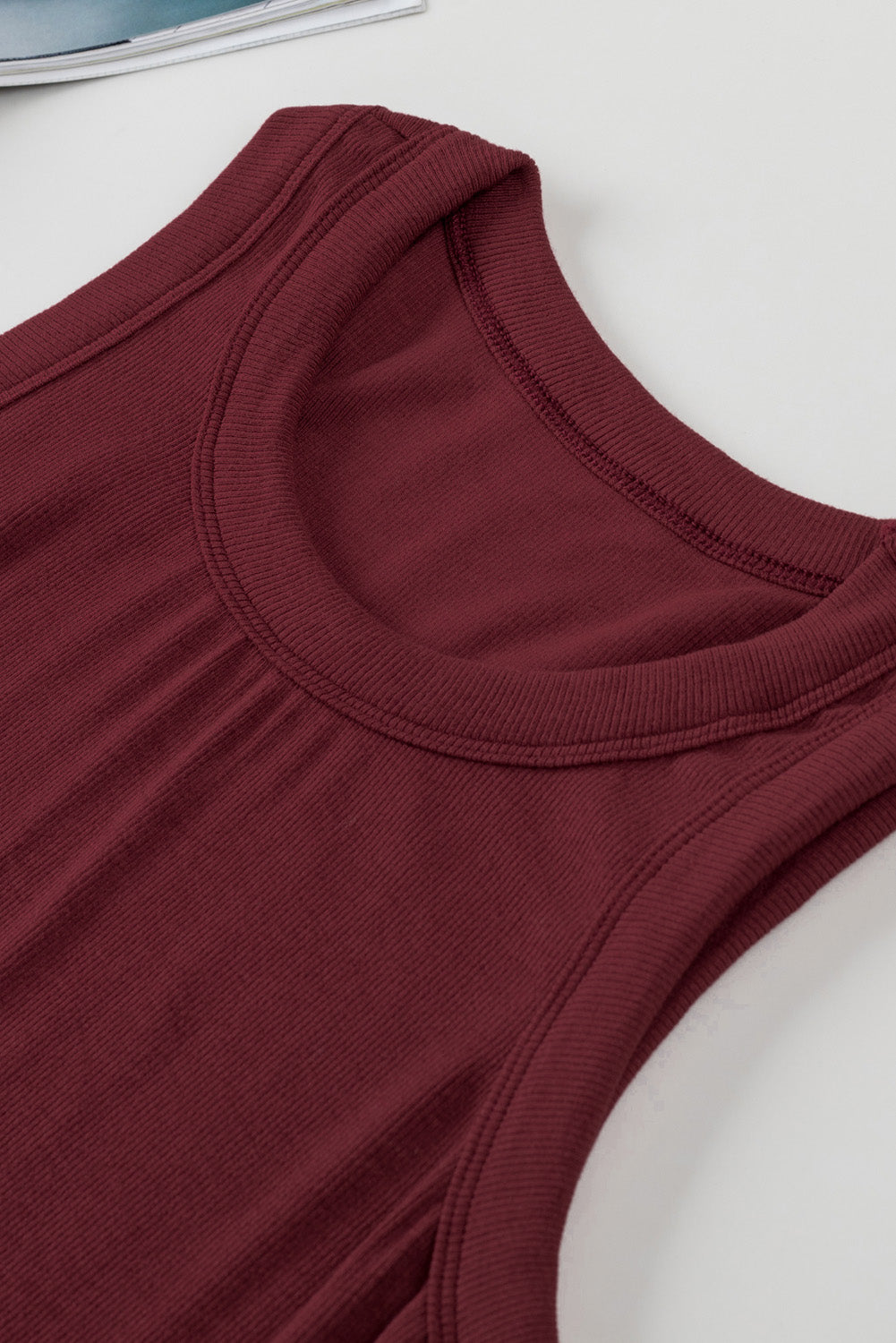 Red Solid Ribbed Knit Slim Fit Tank Top